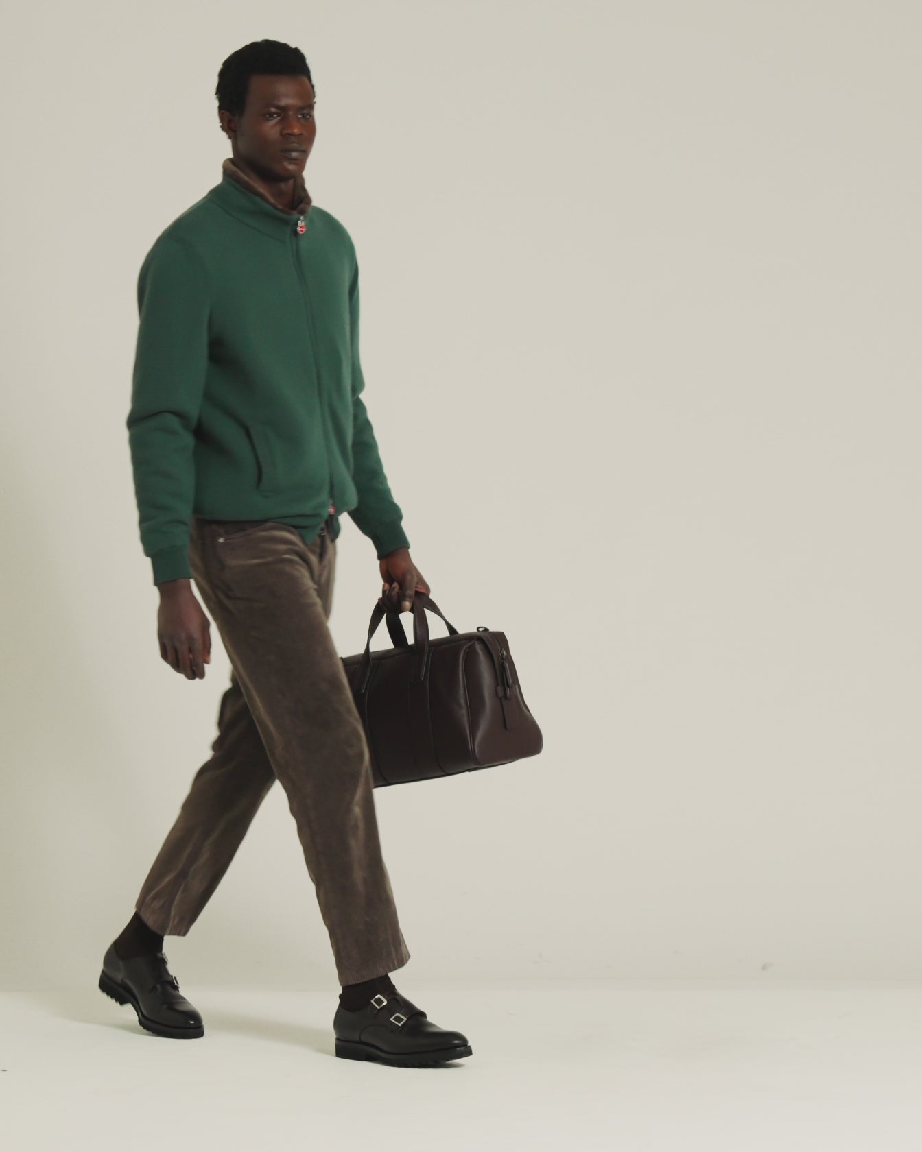 men’s brown pure cashmere zip-up jacket