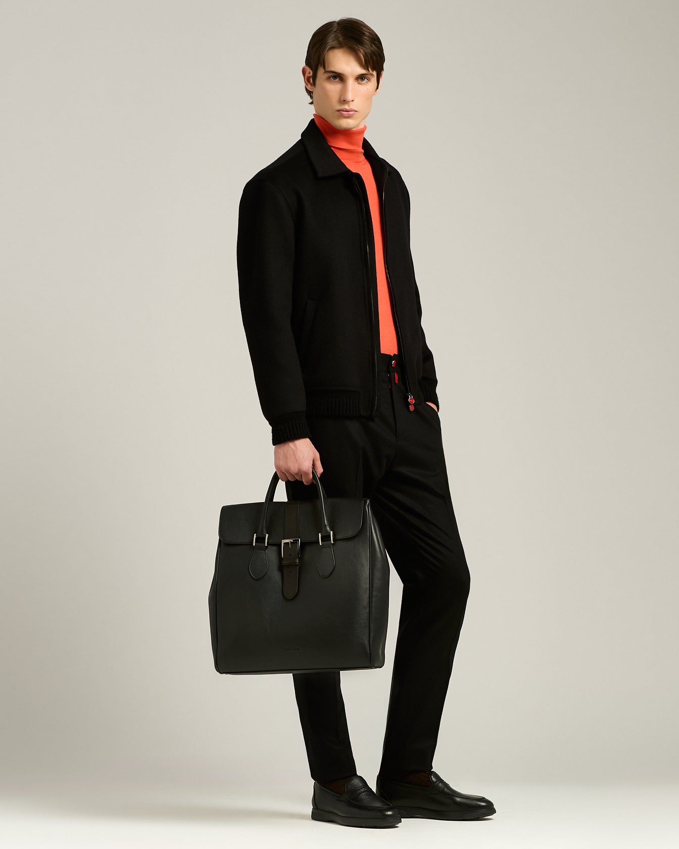 BLACK FULL-GRAIN CALFSKIN SHOPPER TOTE