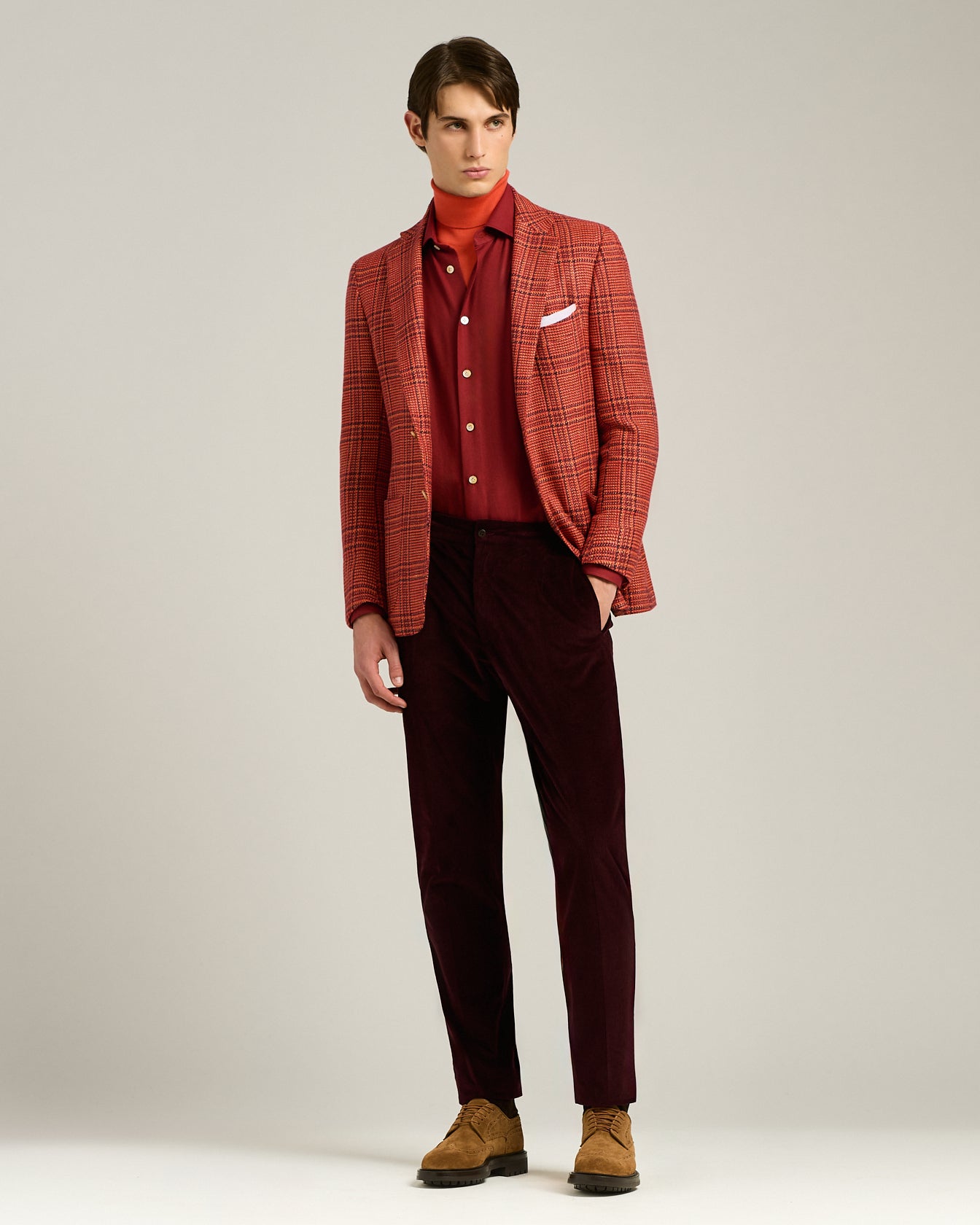 burgundy cotton and cashmere flannel men's shirt