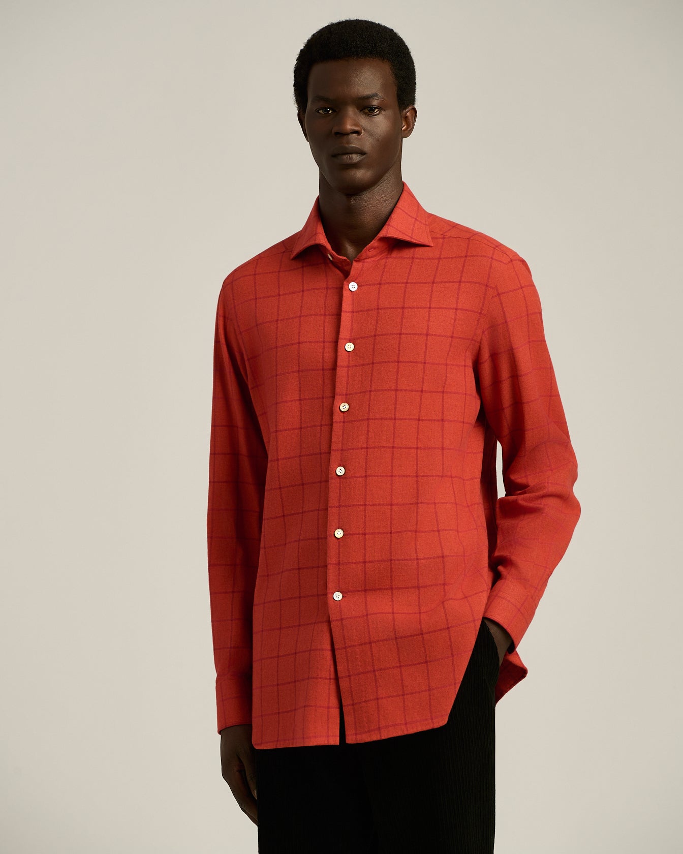 RED PLAID SHIRT IN COTTON FLANNEL