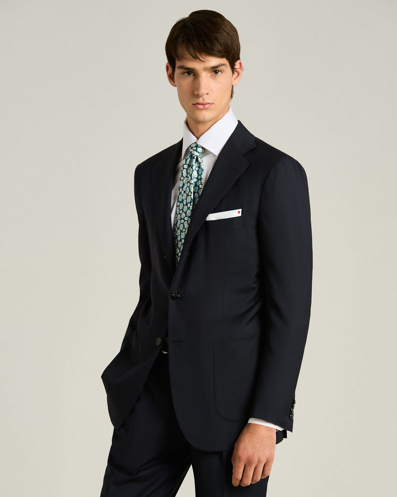 men's blue green silk tie micro floral pattern