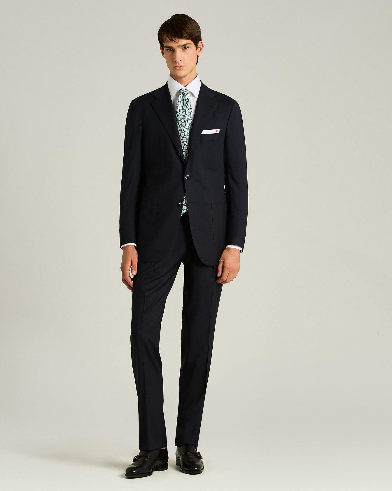 men's blue green silk tie micro floral pattern