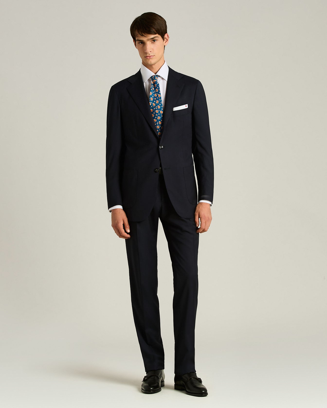 men's blue orange silk tie micro floral pattern