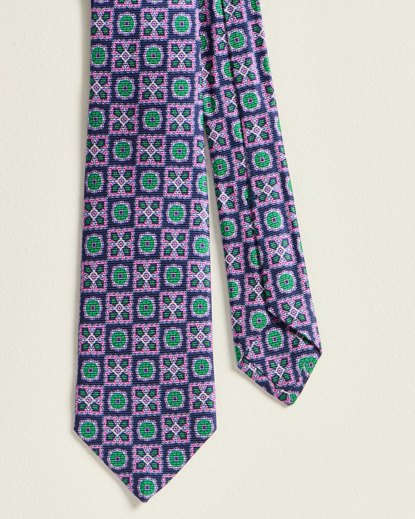 men's purple green geometric pattern silk tie