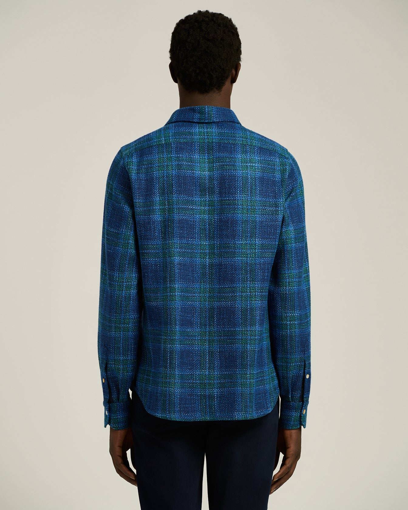 HANDMADE TARTAN OVERSHIRT IN BLUE WOOL BLEND