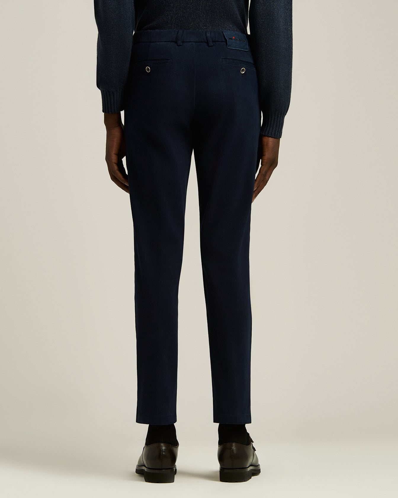 navy blue stretch cotton casual men's trousers