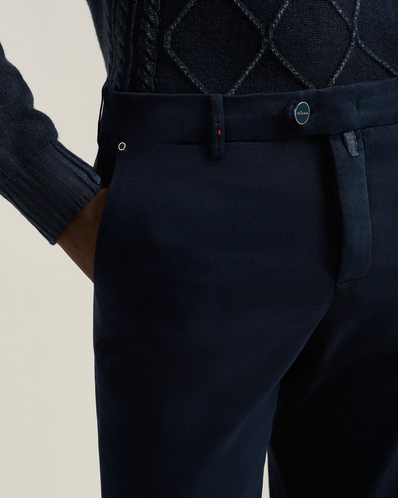 navy blue stretch cotton casual men's trousers