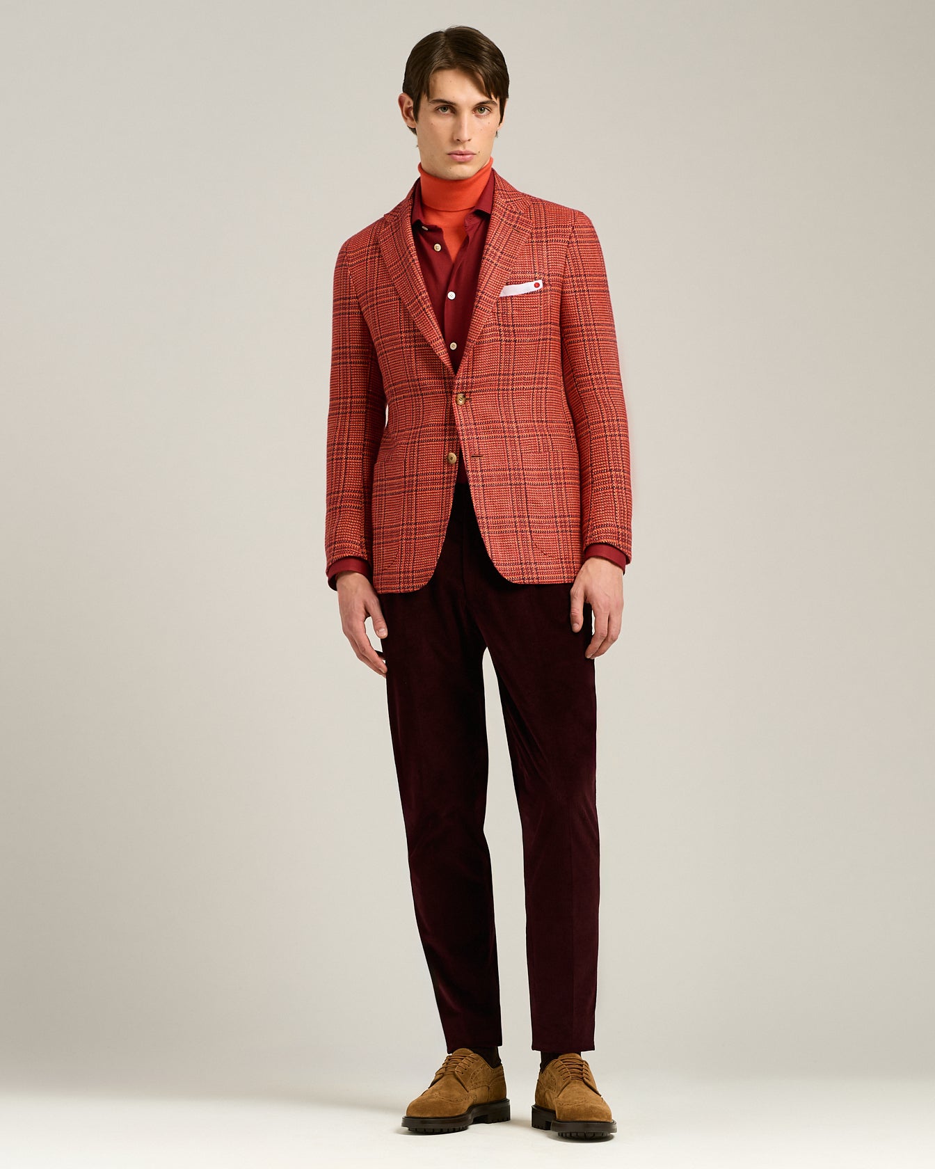 SINGLE-BREASTED RED PRINCE OF WALES JACKET IN CASHMERE