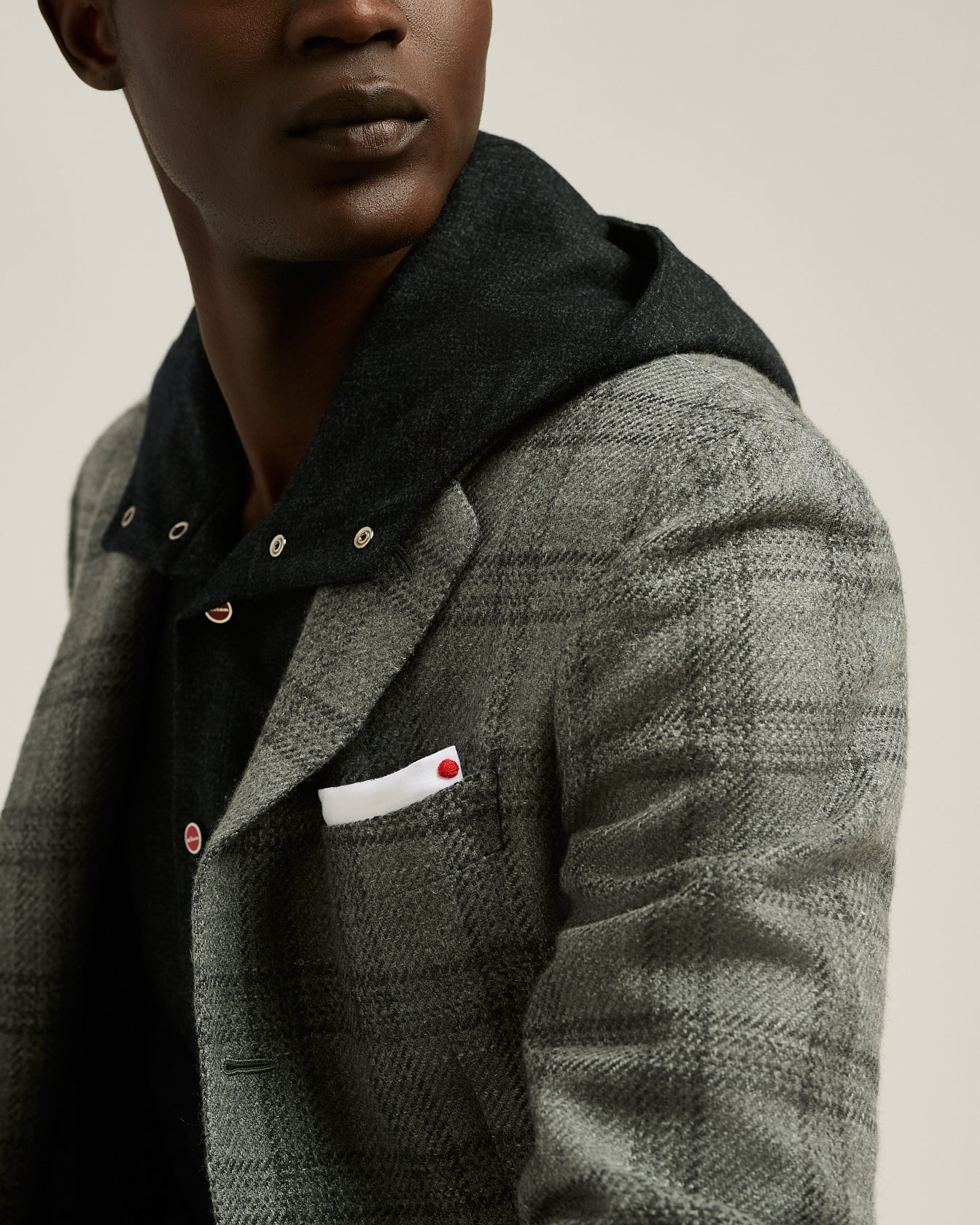 LIGHT GREY CHECKED CASHMERE-BLEND JACKET