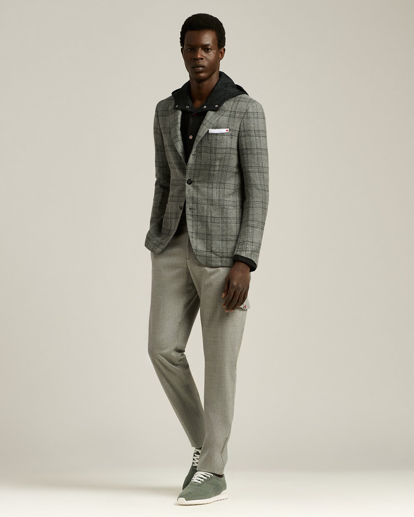 LIGHT GREY CHECKED CASHMERE-BLEND JACKET