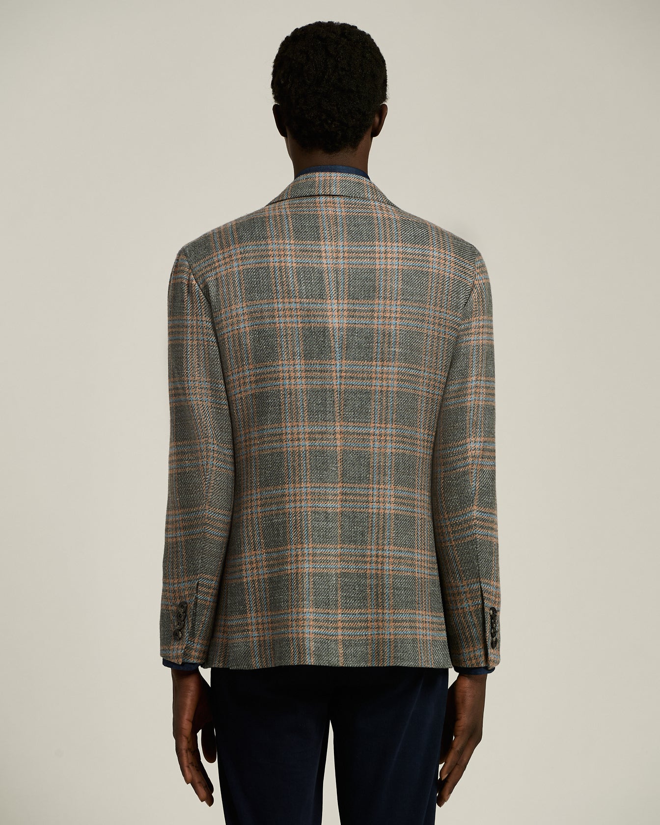 SINGLE-BREASTED MEDIUM GREY PRINCE OF WALES JACKET IN CASHMERE