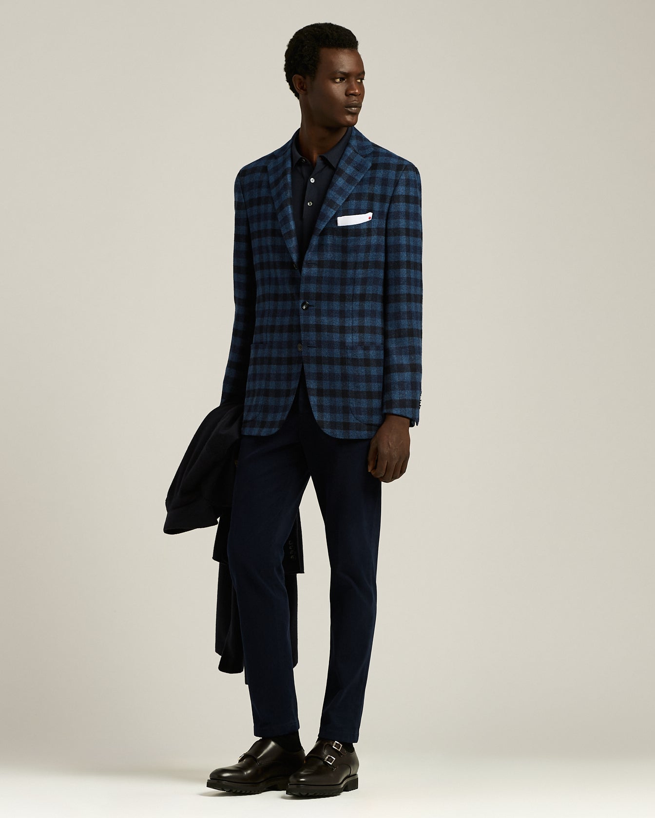 single-breasted checked blazer in cashmere, vicuña and silk