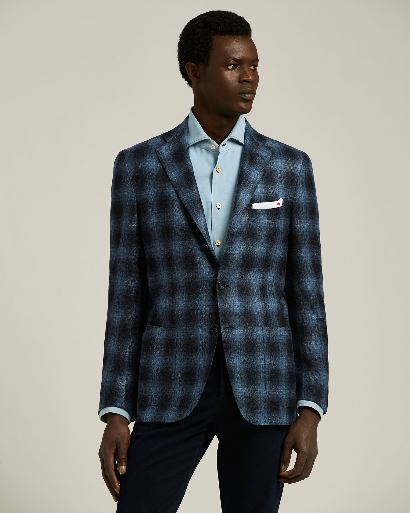 blue checked cashmere blend men's jacket