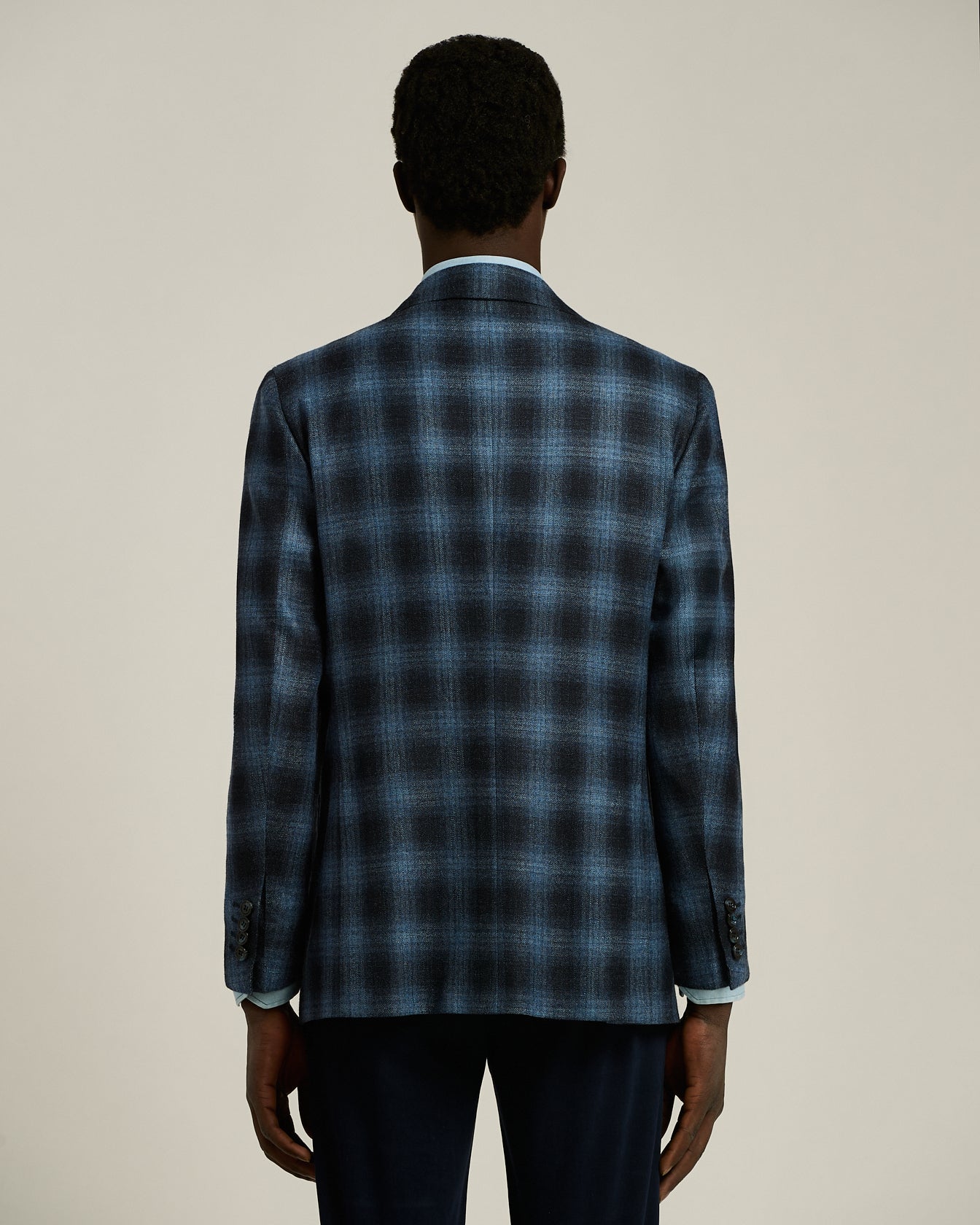 blue checked cashmere blend men's jacket