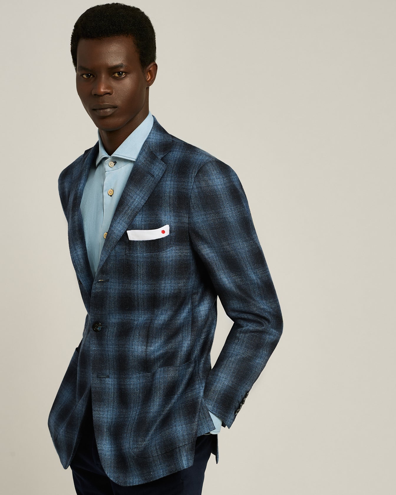 blue checked cashmere blend men's jacket
