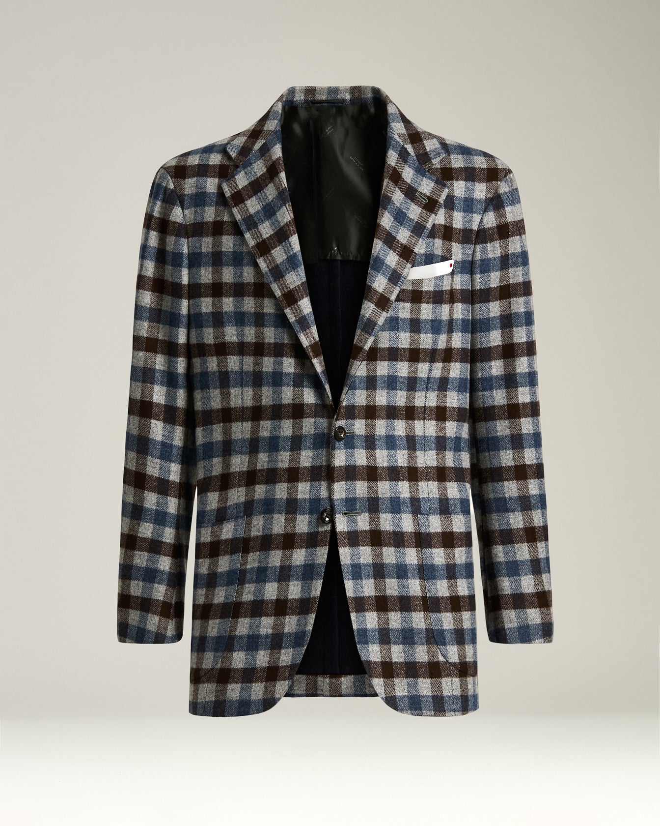 three-button checked jacket in cashmere, vicuña and silk