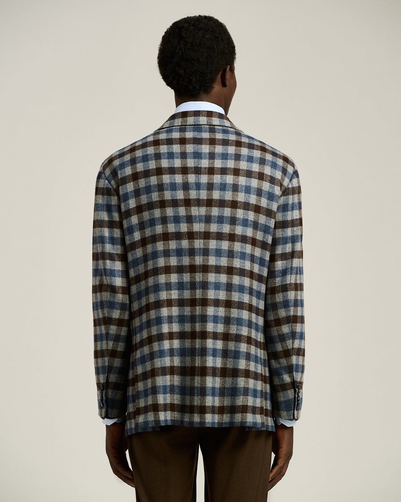 three-button checked jacket in cashmere, vicuña and silk
