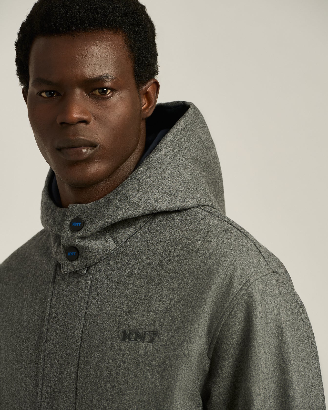 men's grey virgin wool overcoat with hood