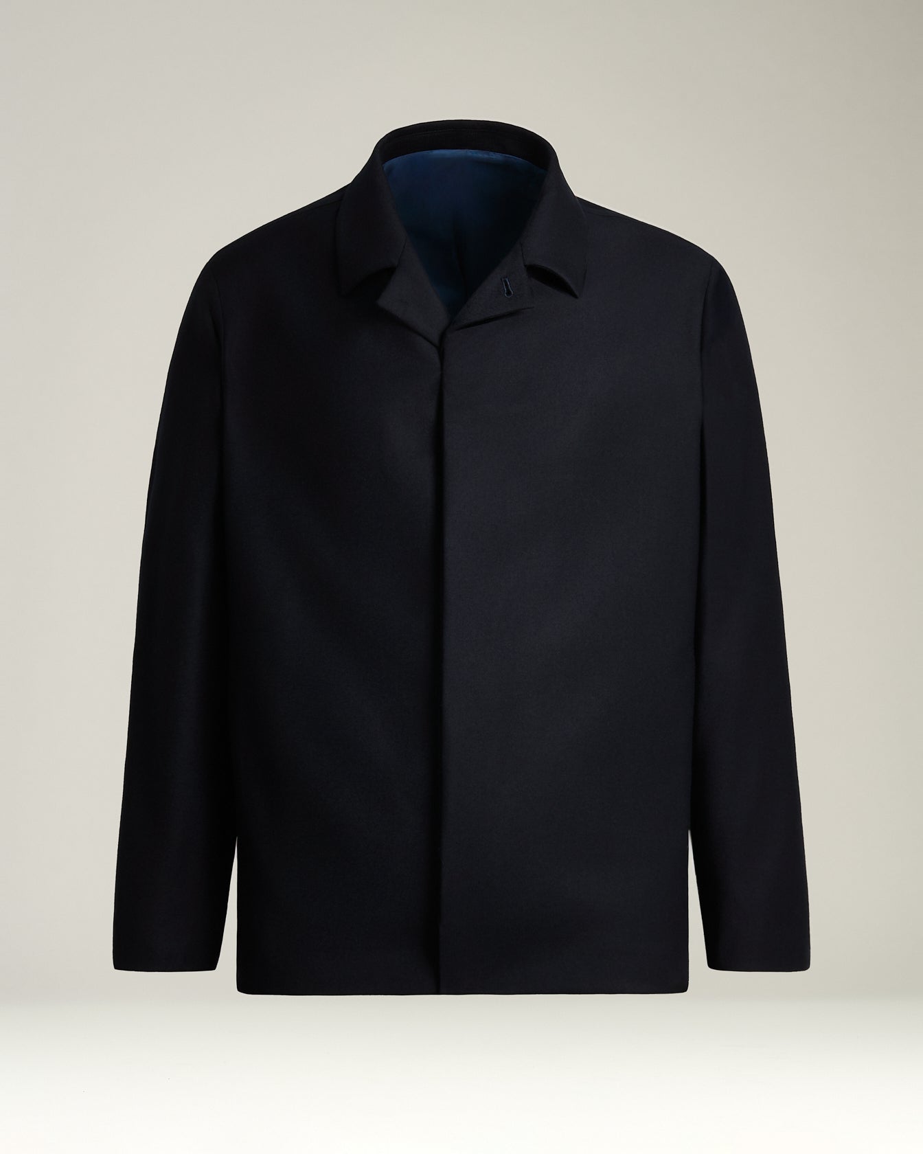 men's blue virgin wool jacket concealed closure