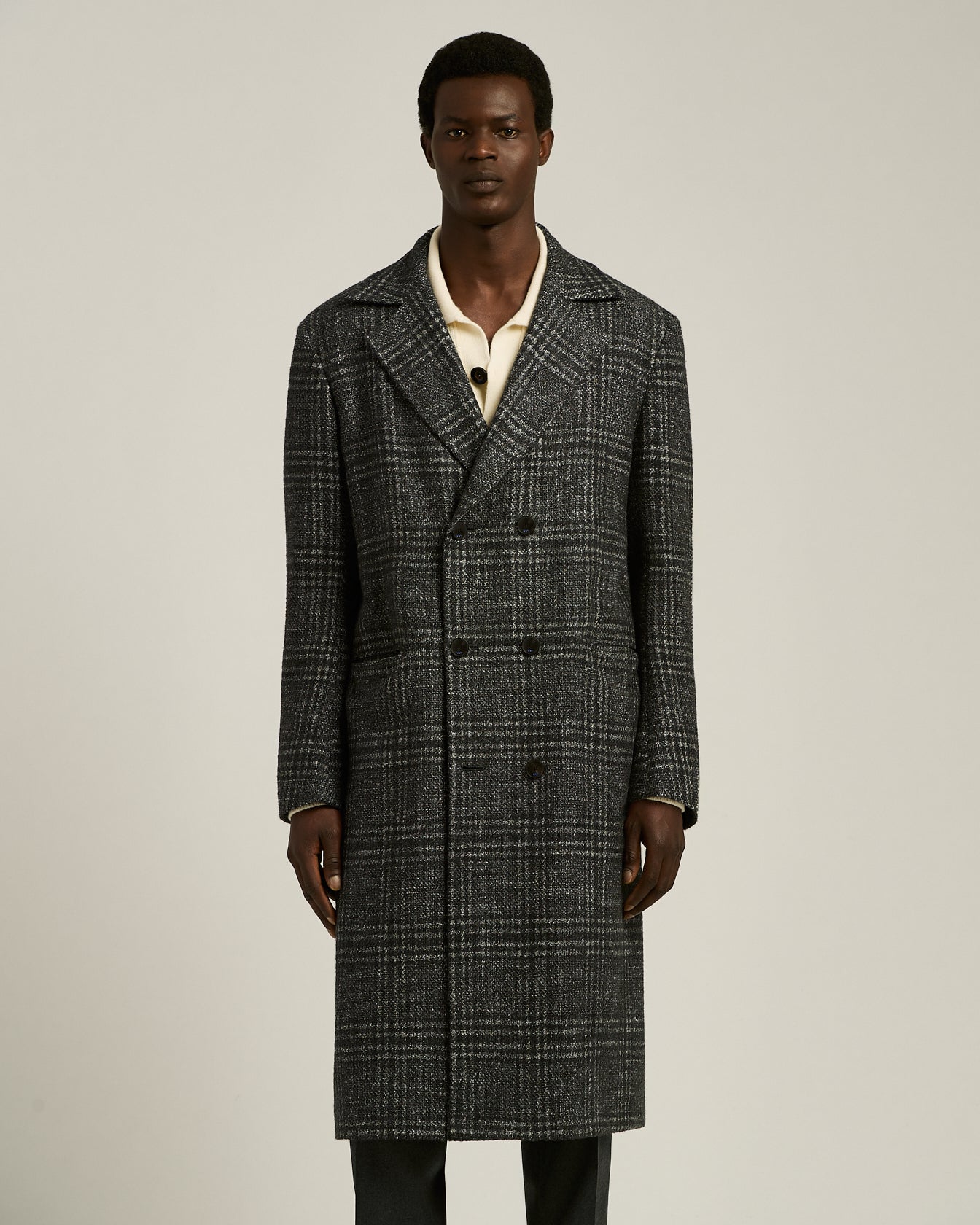 men's grey prince of wales double-breasted coat