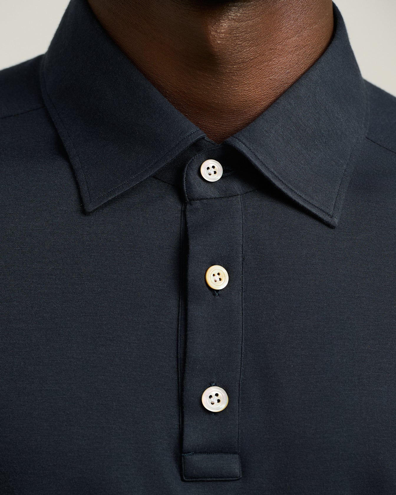 LONG-SLEEVE 'POSITANO' POLO IN NAVY COTTON JERSEY