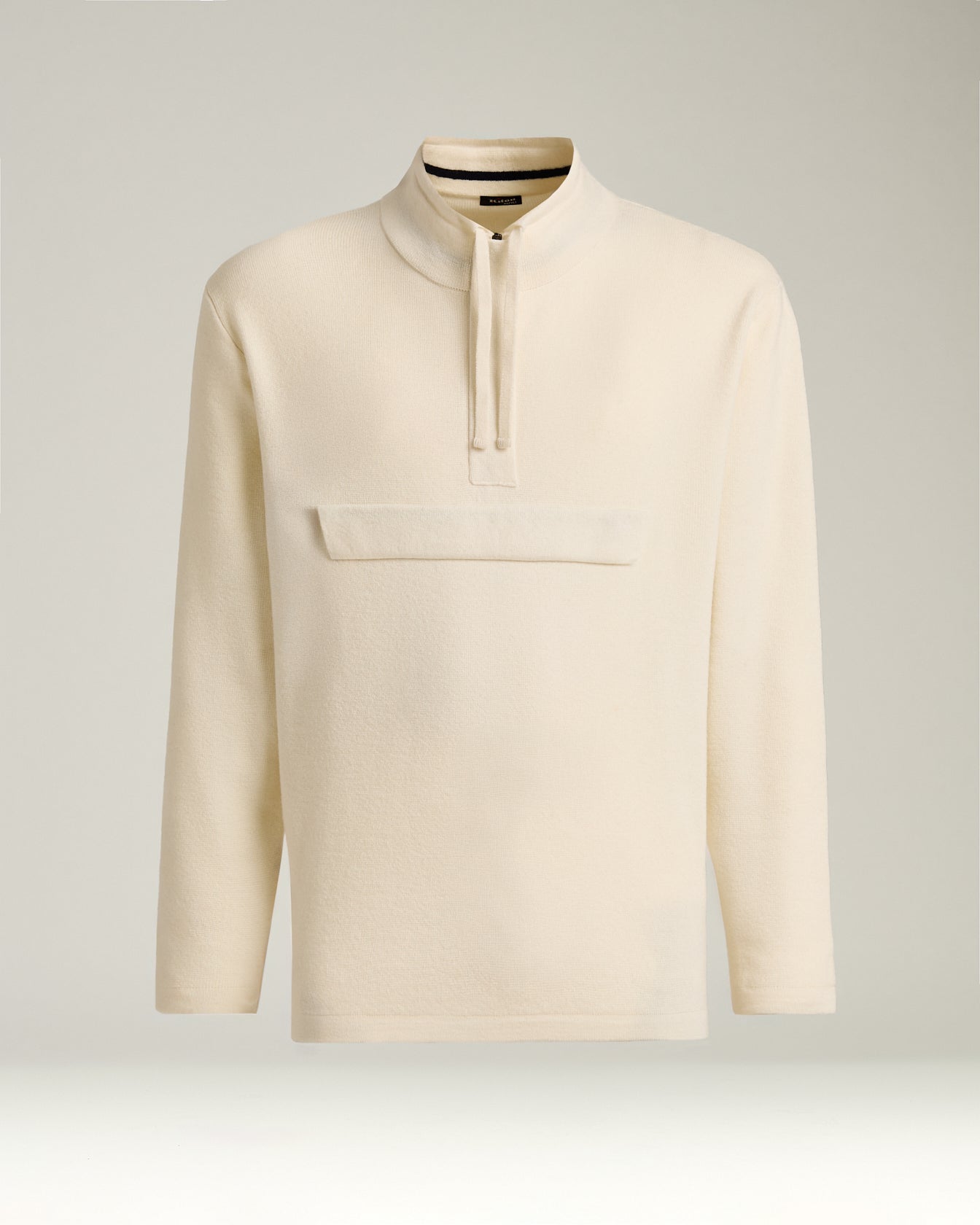 men’s cream pure cashmere mock-neck sweatshirt with front pocket