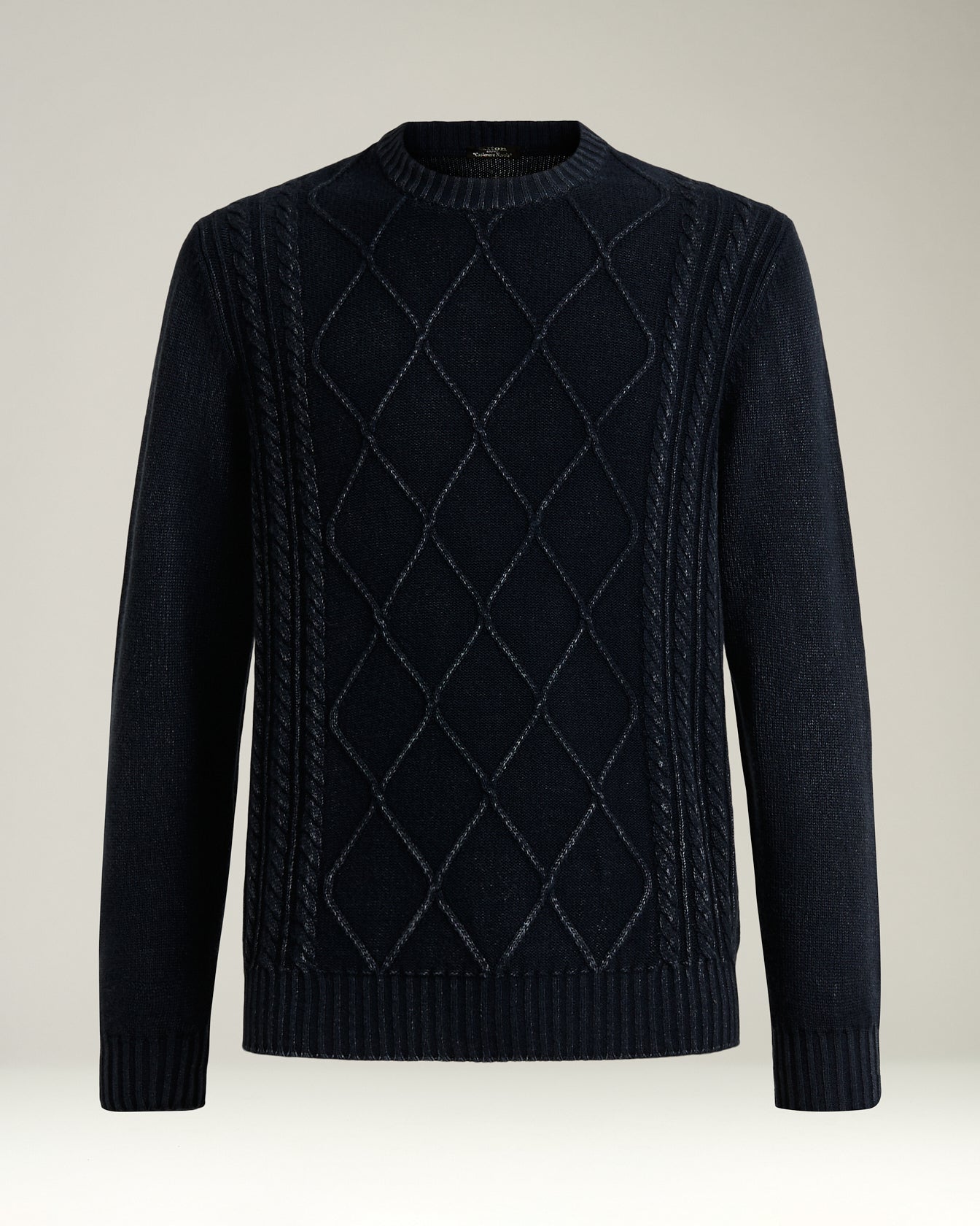 men’s navy diamond-pattern cashmere crewneck sweater