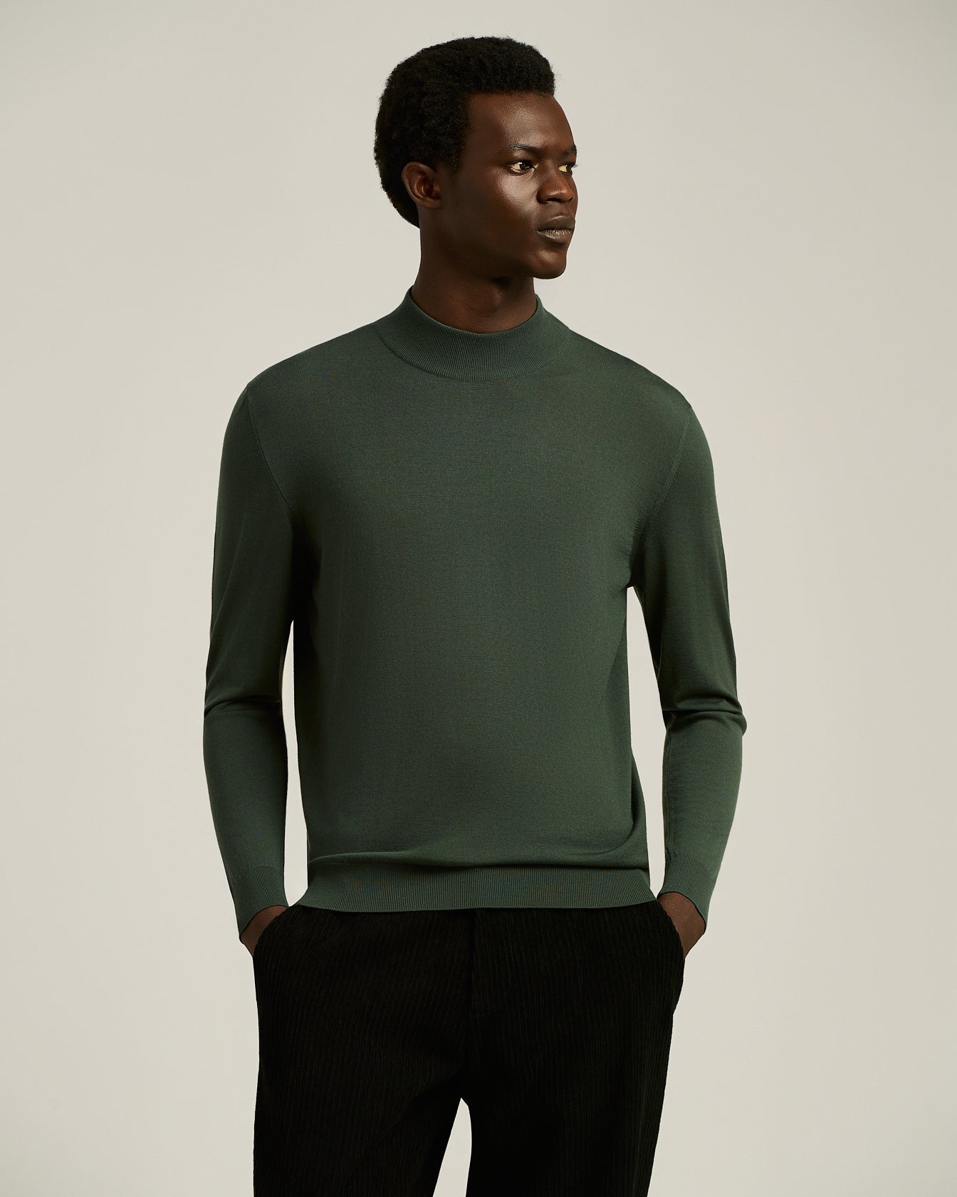 GREEN PINE “DIAMANTE BLU” WOOL MOCK-NECK SWEATER