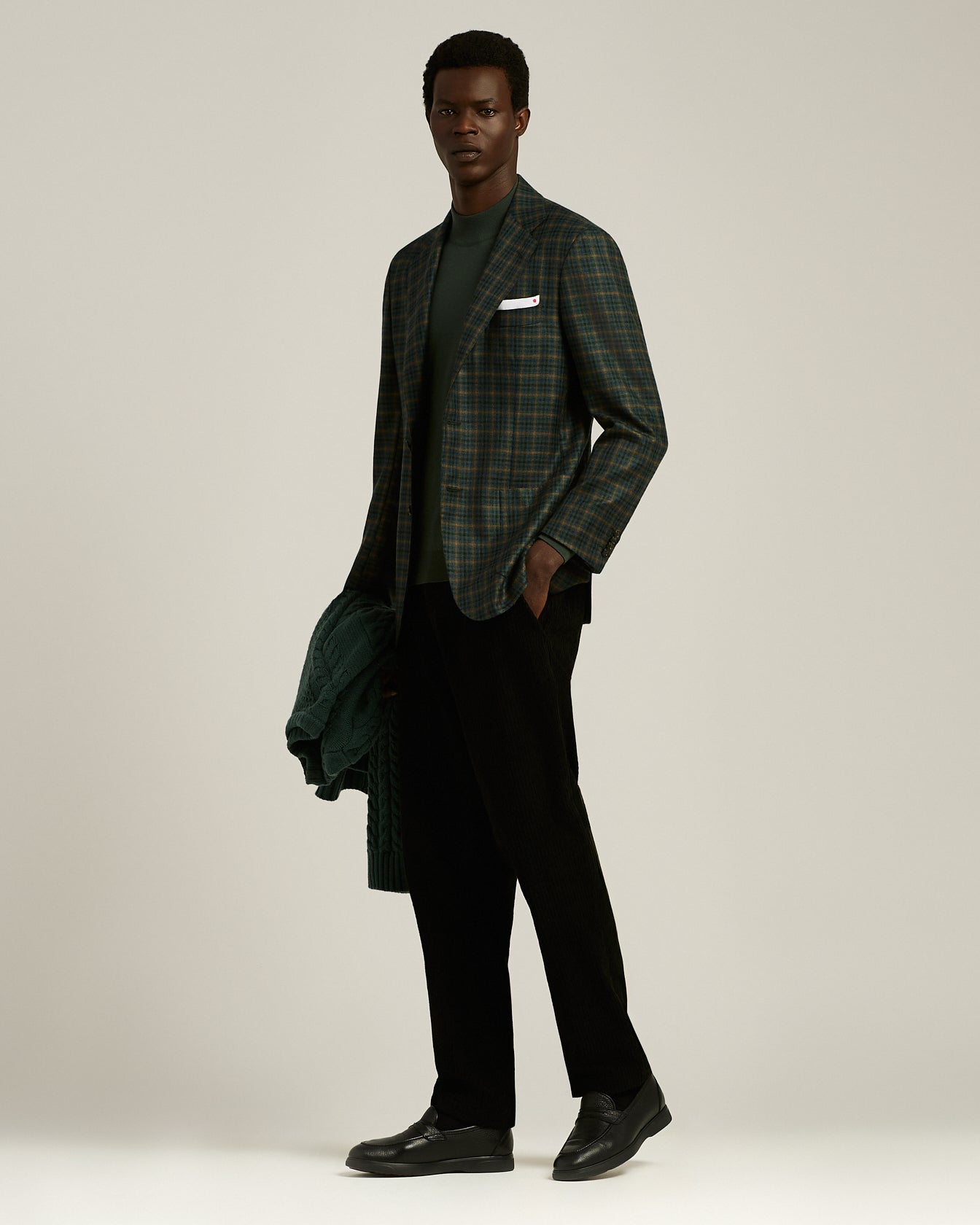 GREEN PINE “DIAMANTE BLU” WOOL MOCK-NECK SWEATER