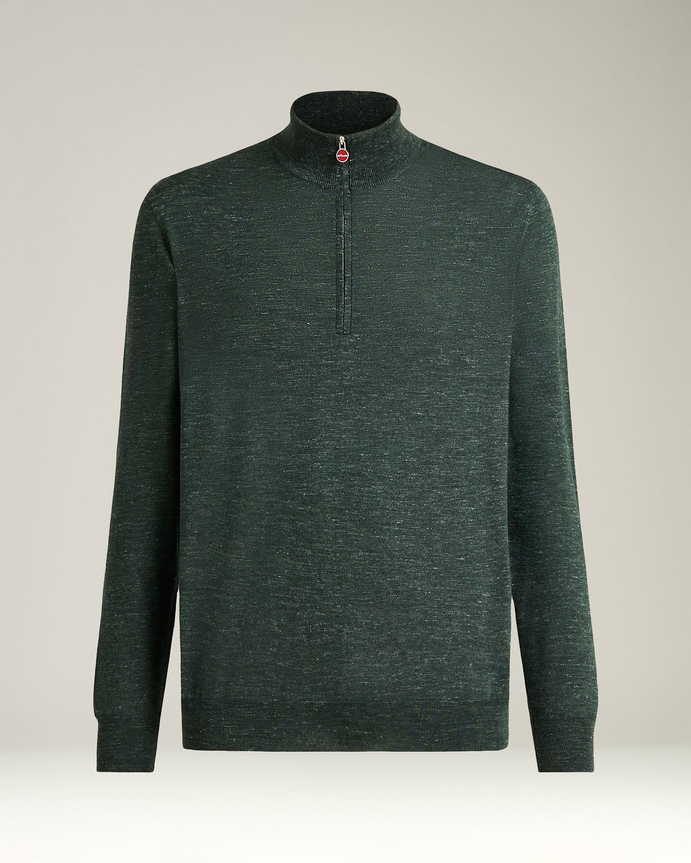 men’s green pine zip-neck sweater in silk, cashmere and linen