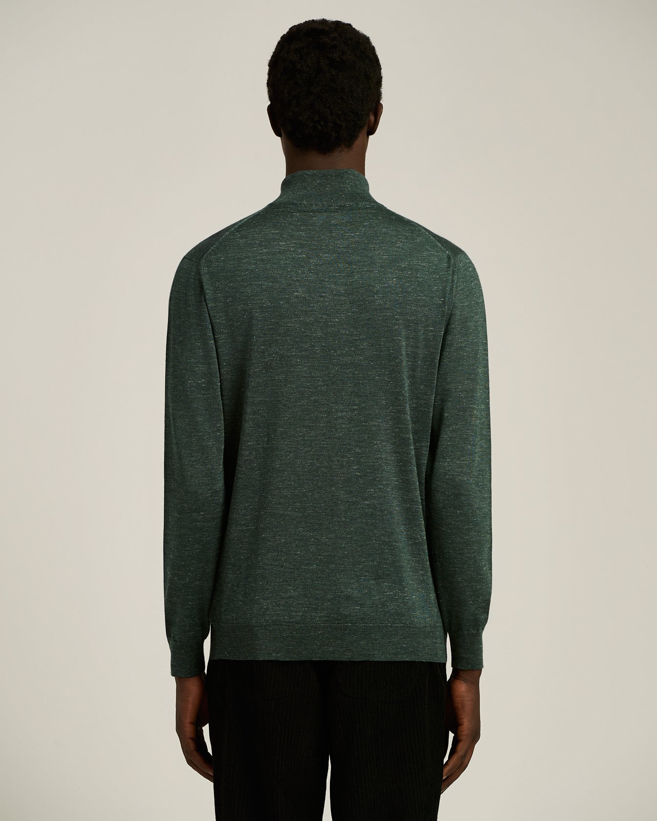 GREEN PINE ZIP-NECK SWEATER IN SILK, CASHMERE AND LINEN