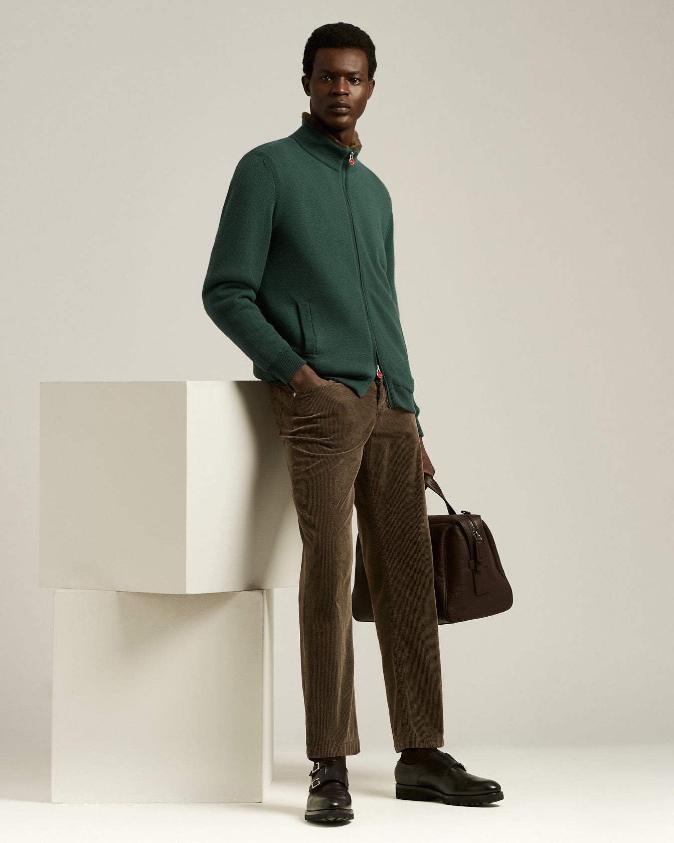 BROWN PURE CASHMERE ZIP-UP JACKET