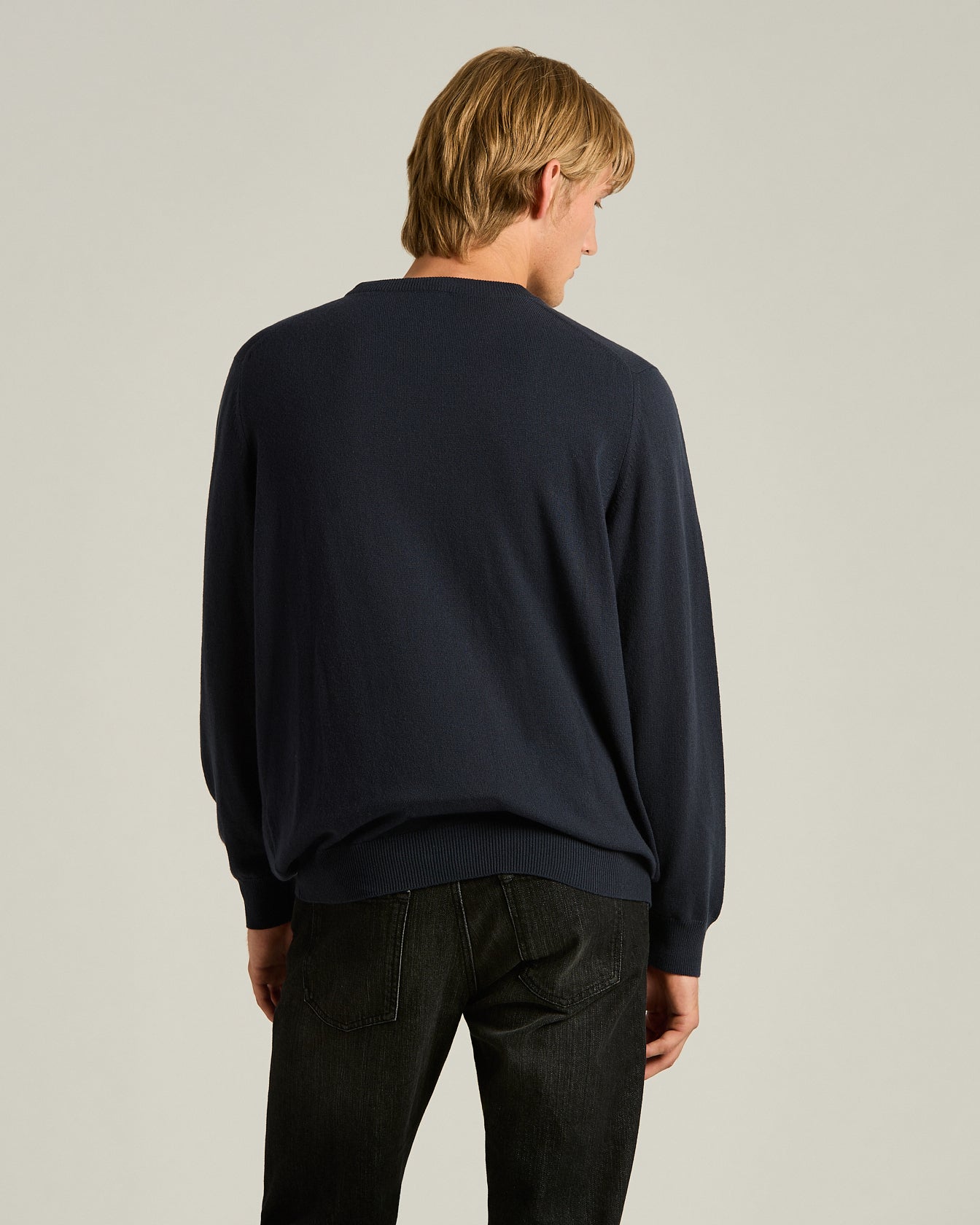 men's midnight blue pure cashmere crew neck sweater