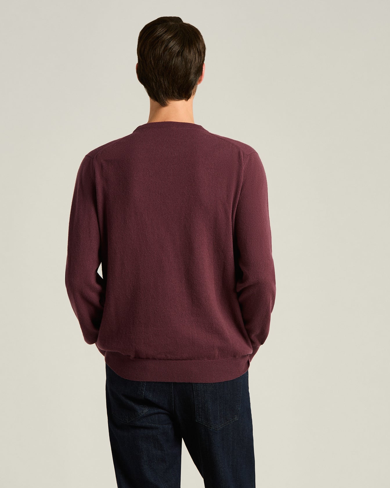men's burgundy pure cashmere crew neck sweater