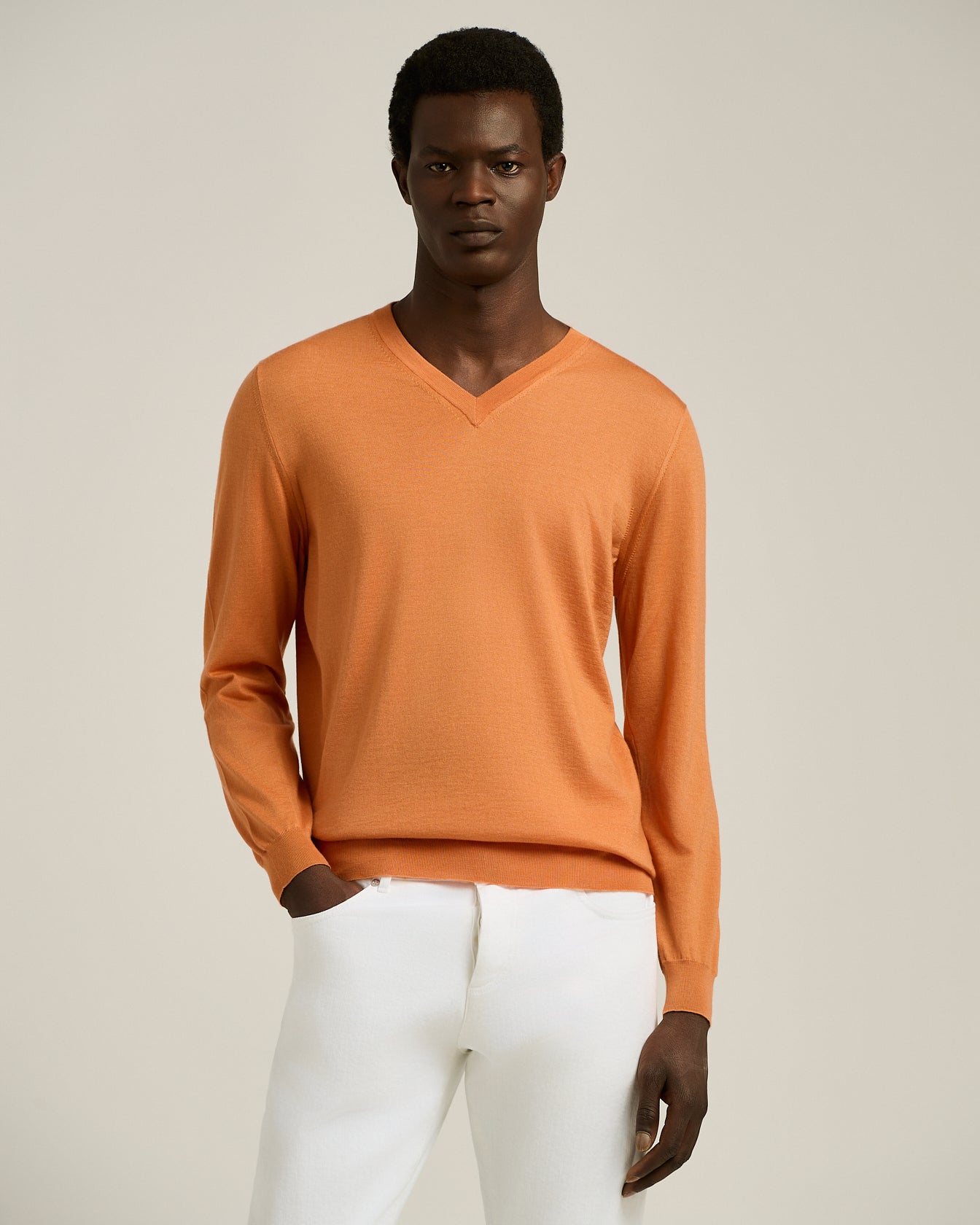 MANGO ORANGE V-NECK SWEATER IN CASHMERE AND SILK
