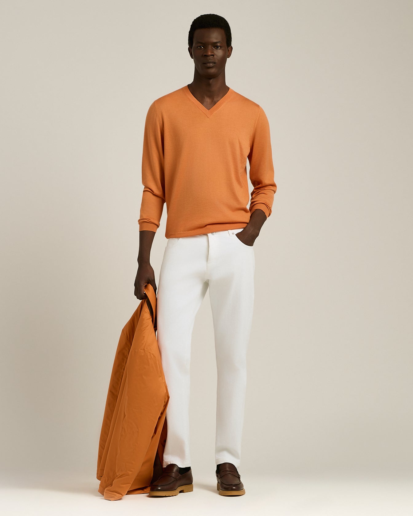 MANGO ORANGE V-NECK SWEATER IN CASHMERE AND SILK