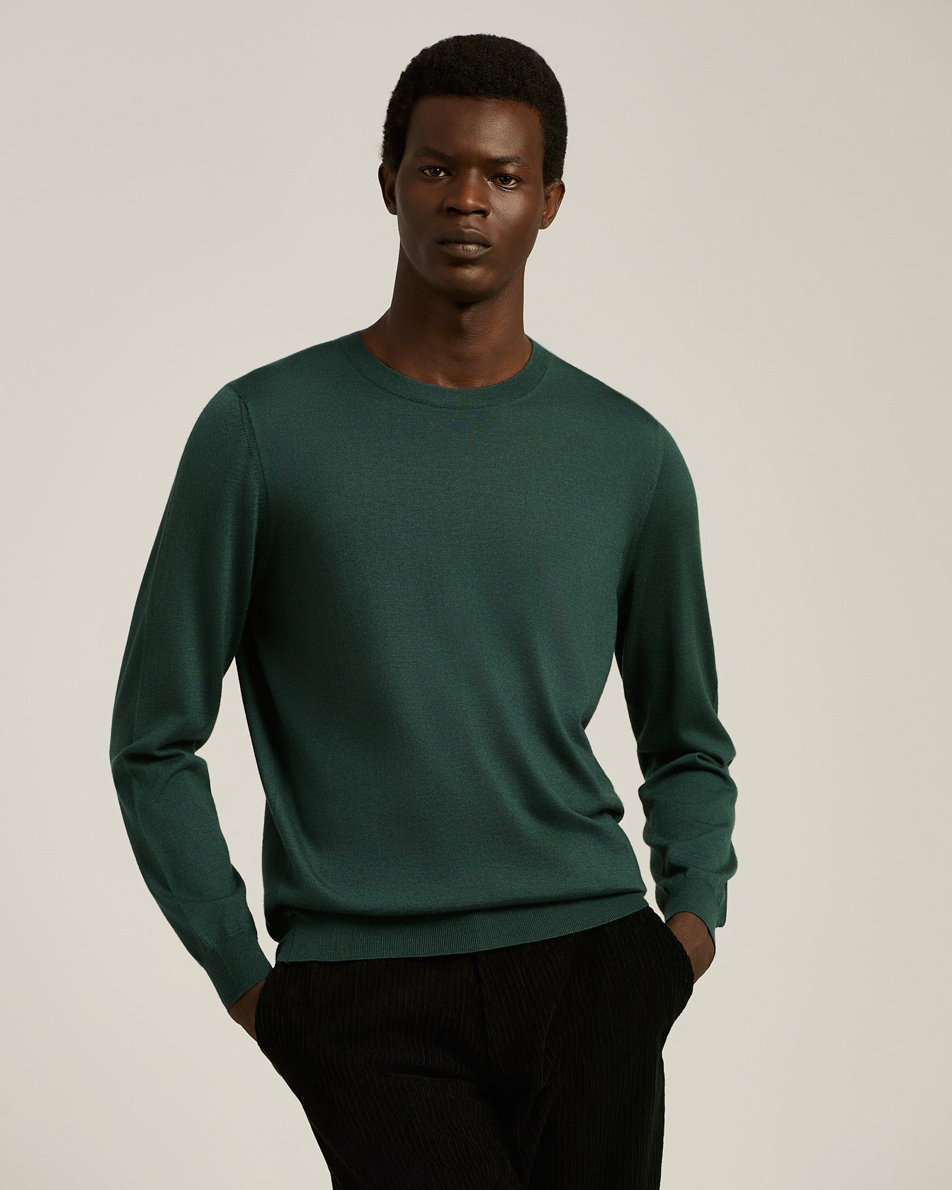 GREEN PINE CREWNECK SWEATER IN CASHMERE AND SILK