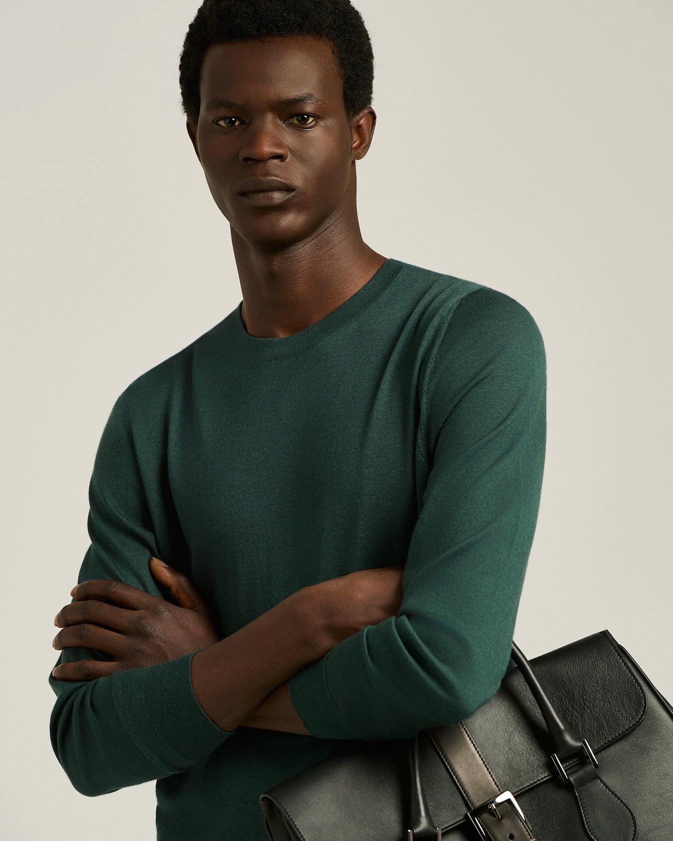 GREEN PINE CREWNECK SWEATER IN CASHMERE AND SILK