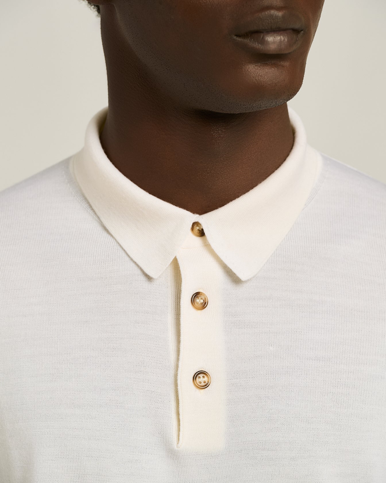 men's white virgin wool long sleeve polo knt