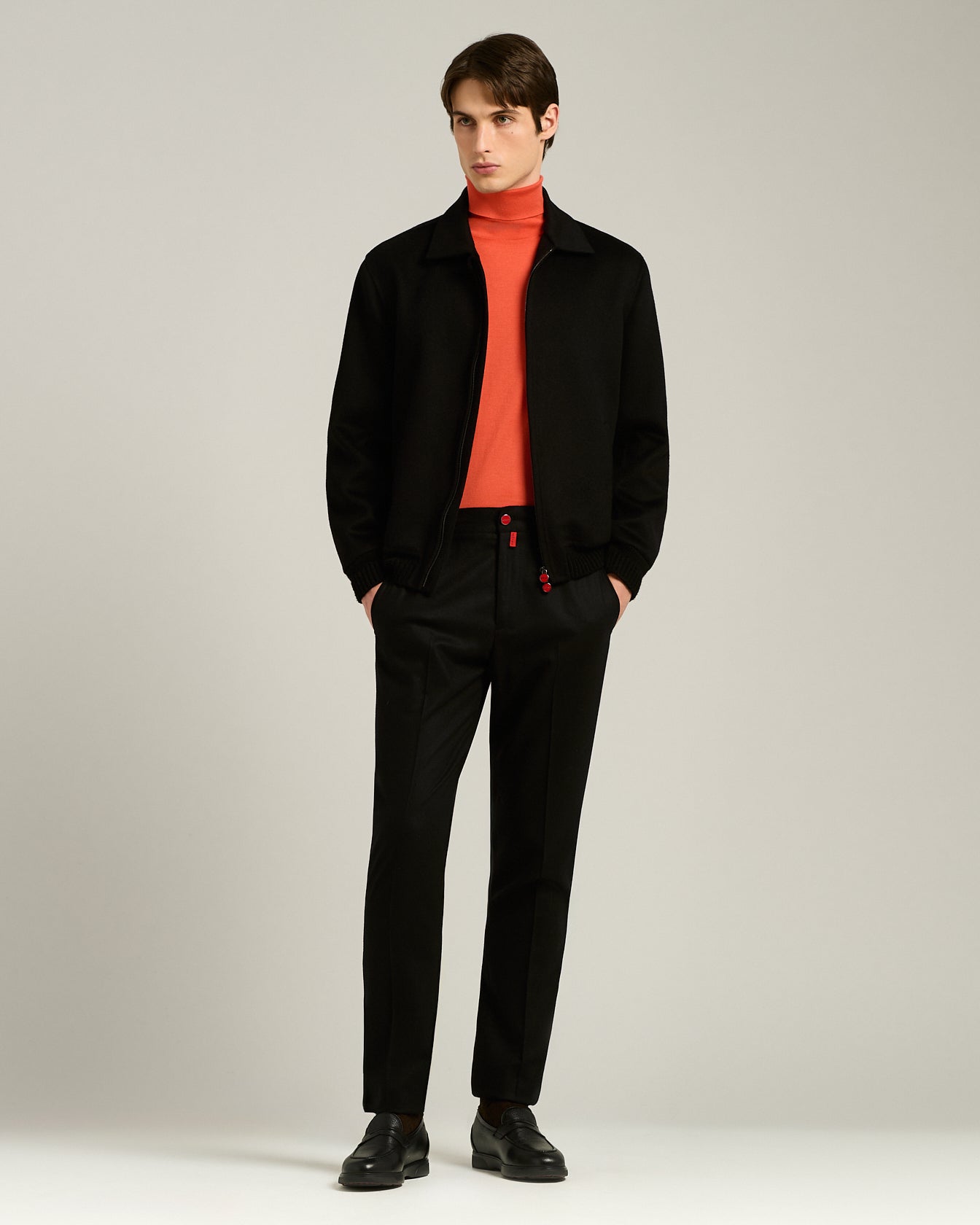 BLACK WOOL COMFORT TROUSERS WITH ELASTIC WAISTBAND