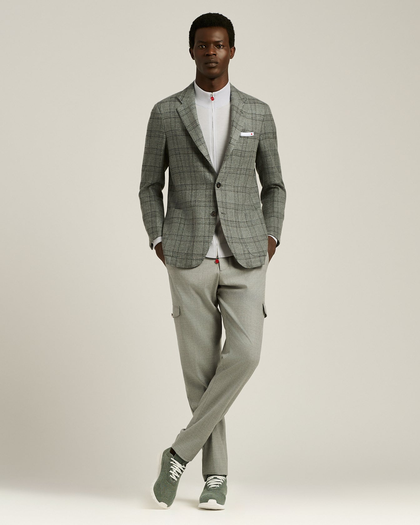 men's grey melange wool cargo trousers