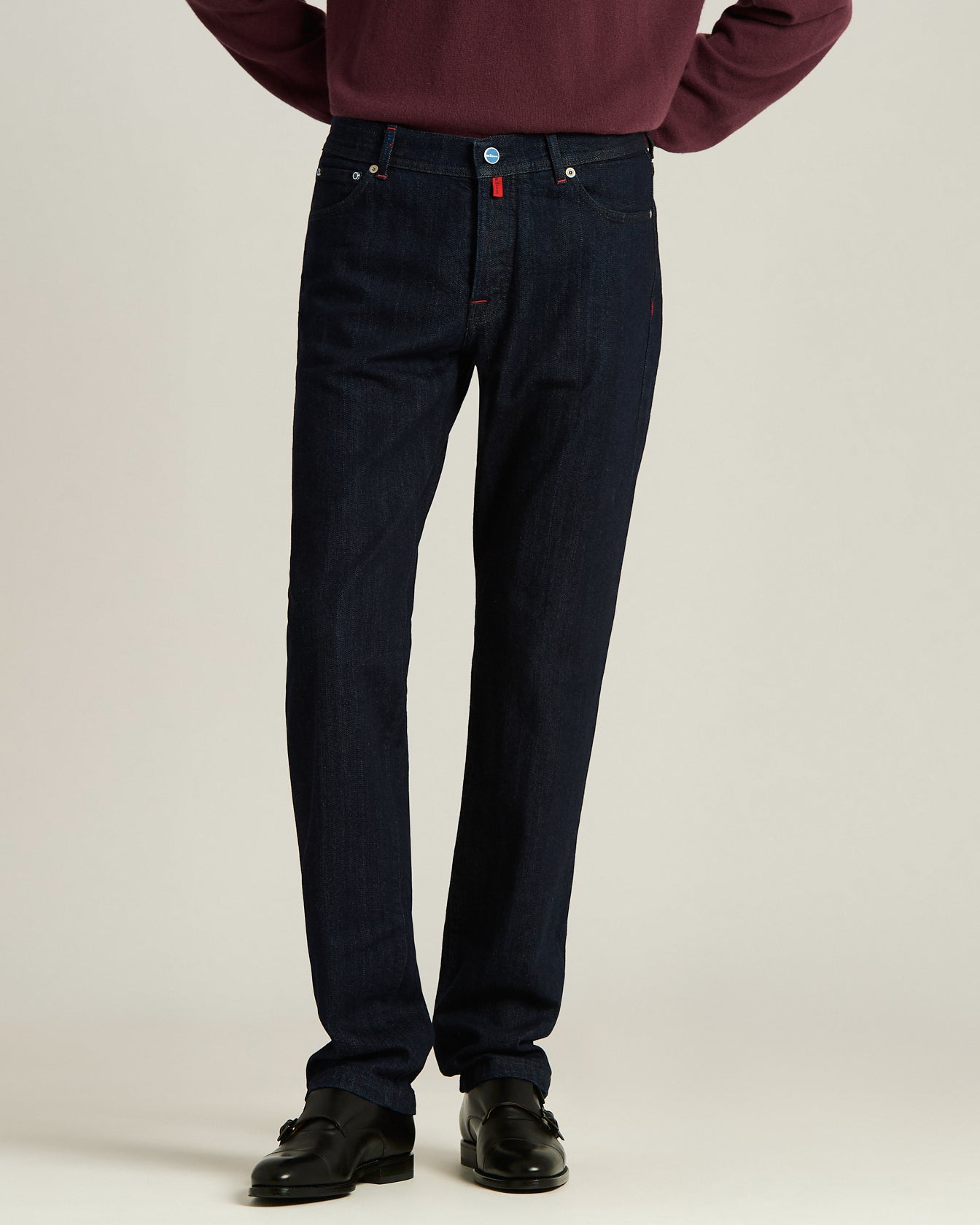 men's dark blue 5-pocket stretch cotton denim jeans