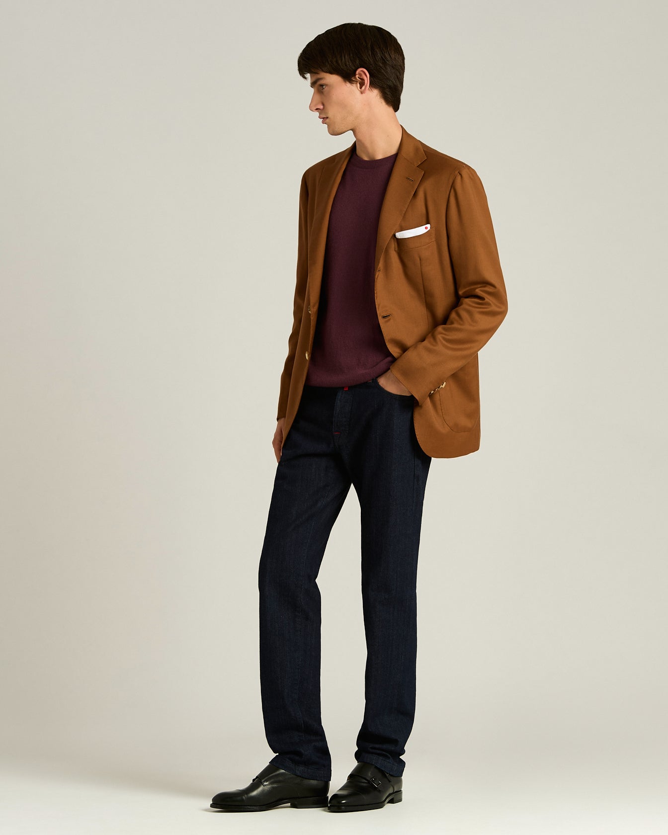 men's dark blue 5-pocket stretch cotton denim jeans