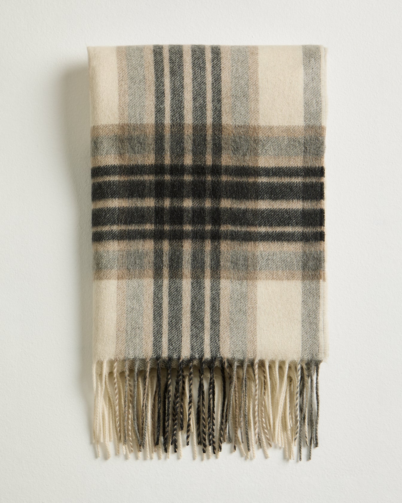 cream plaid scarf in pure cashmere