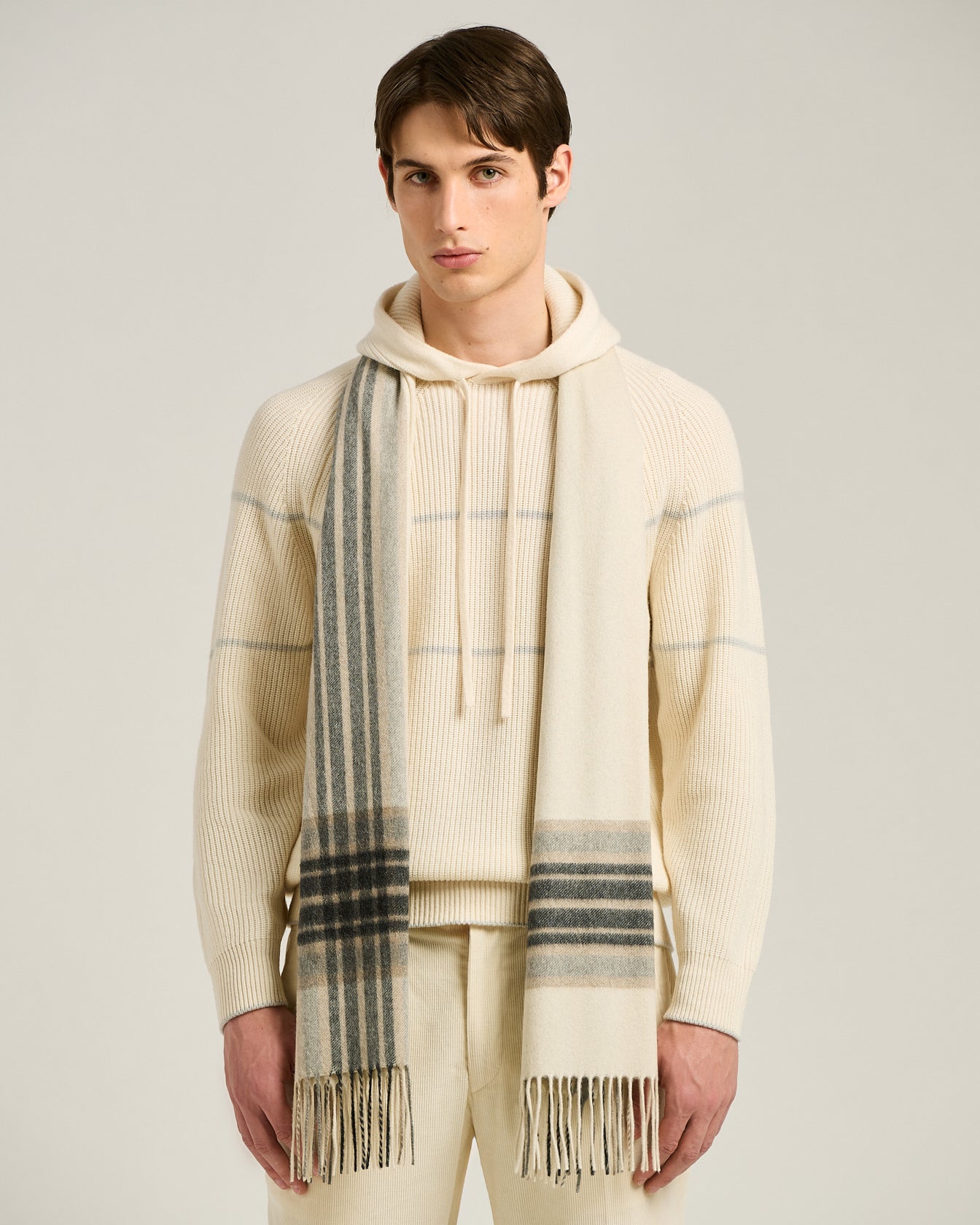CREAM PLAID SCARF IN PURE CASHMERE