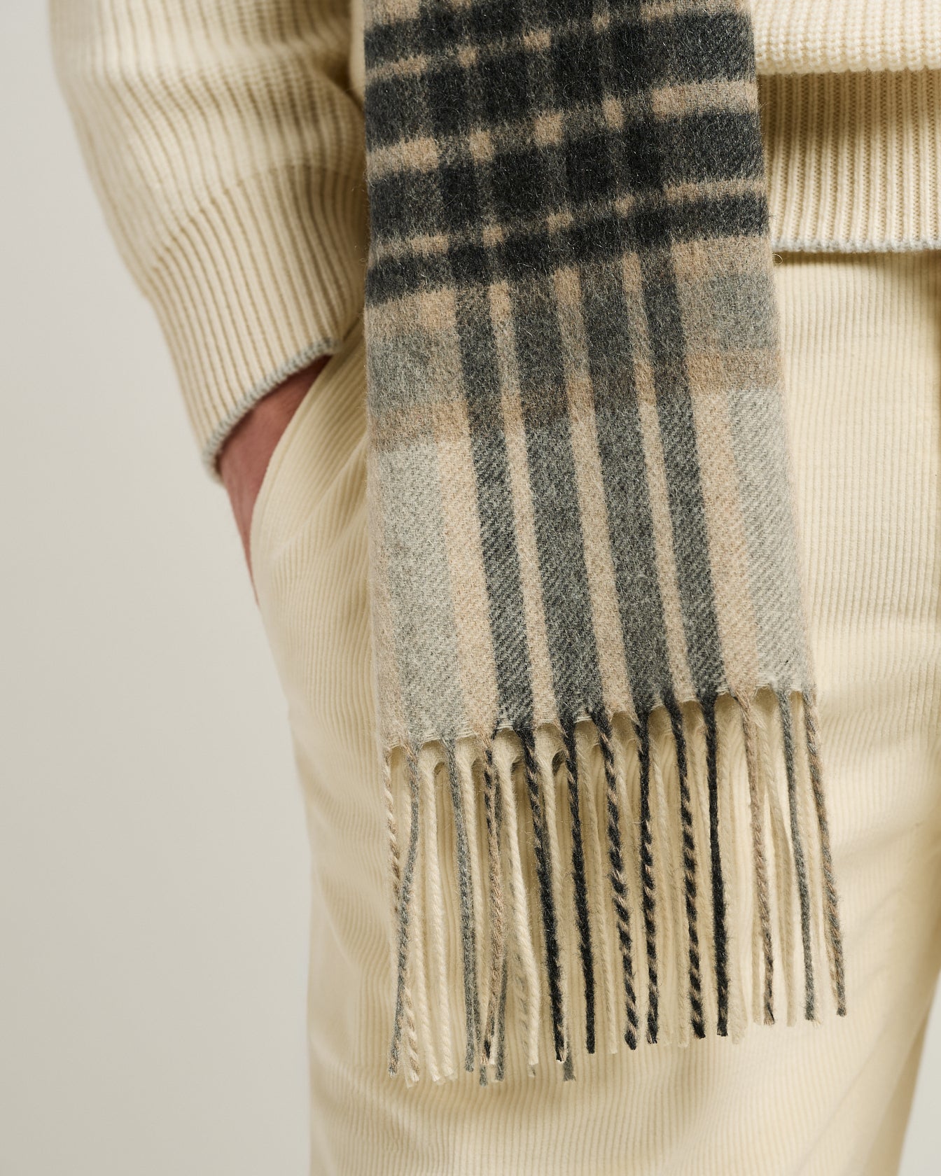 CREAM PLAID SCARF IN PURE CASHMERE