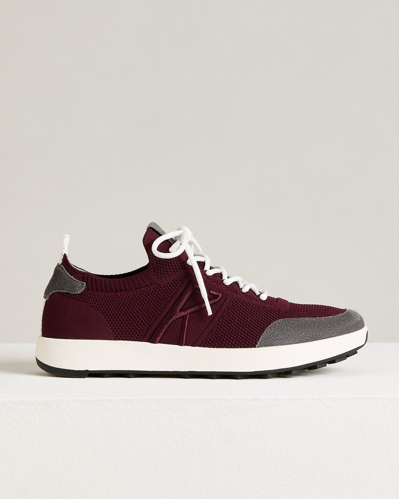 men’s bordeaux cotton-knit sneakers with calfskin suede