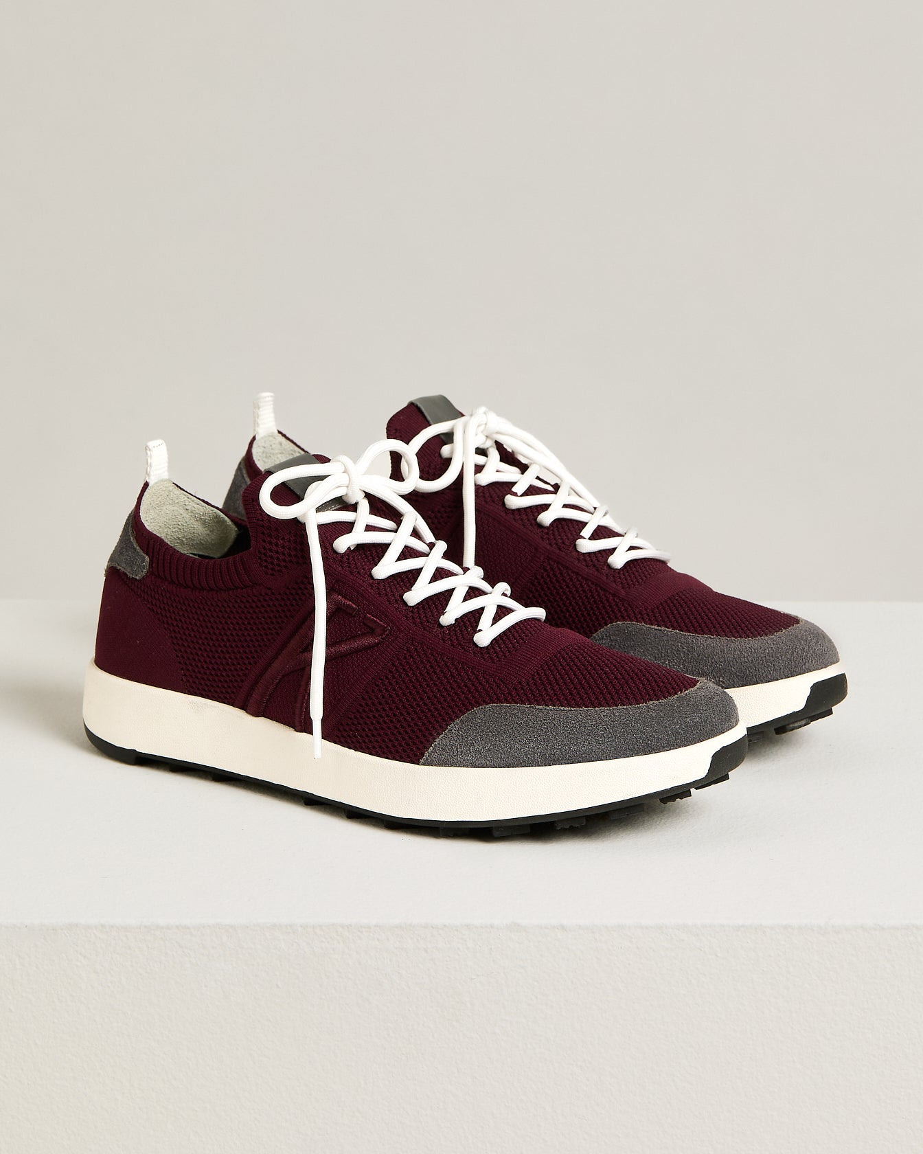 BORDEAUX COTTON-KNIT SNEAKERS WITH CALFSKIN SUEDE