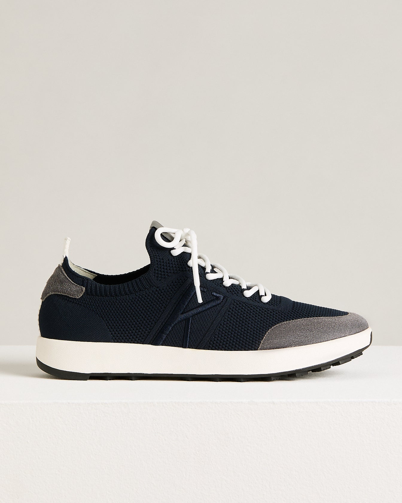 men’s blue cotton-knit sneakers with calfskin suede