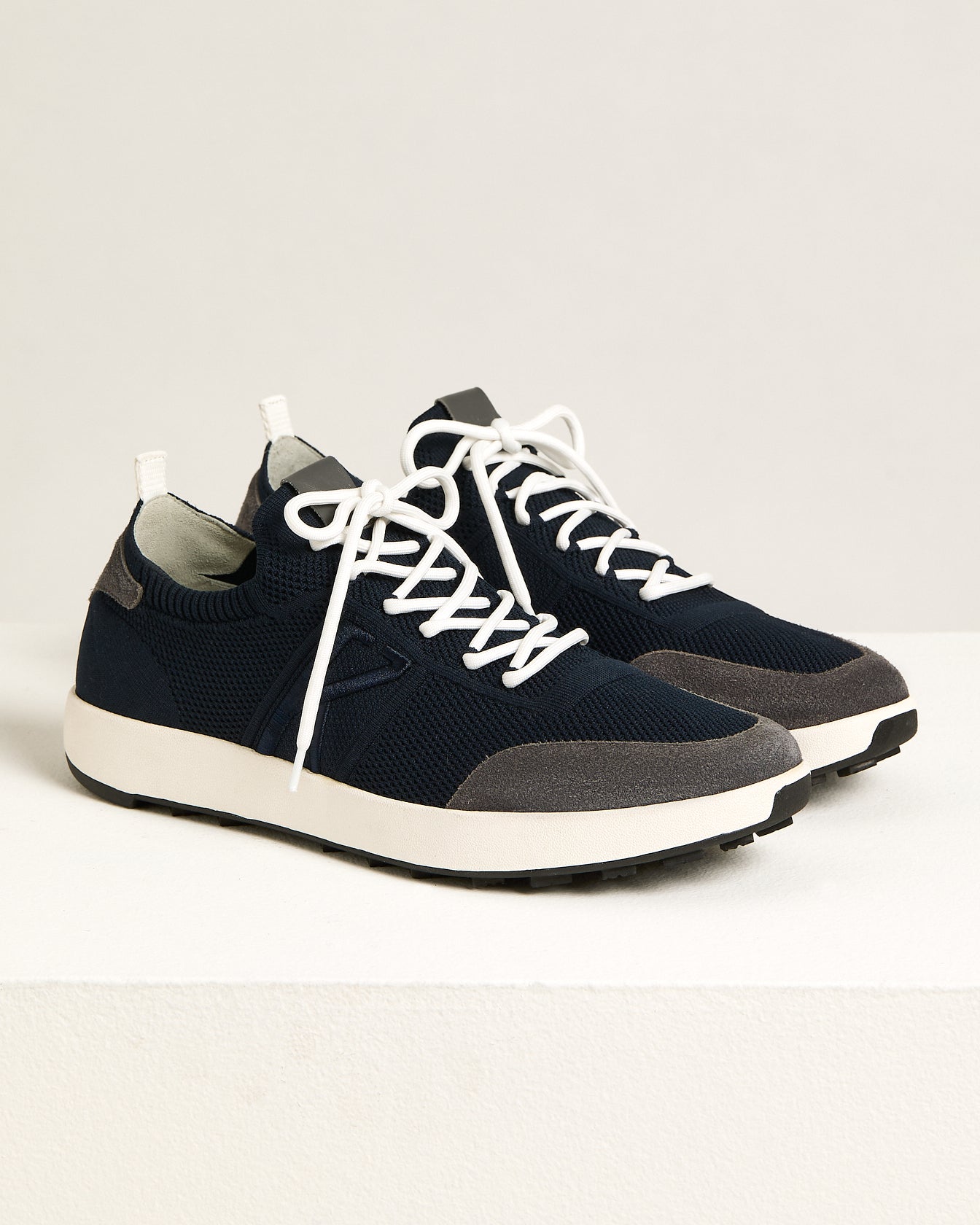 BLUE COTTON-KNIT SNEAKERS WITH CALFSKIN SUEDE